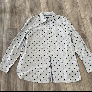 Talbots Gray Button Down Shirt with Blue Polka Dots